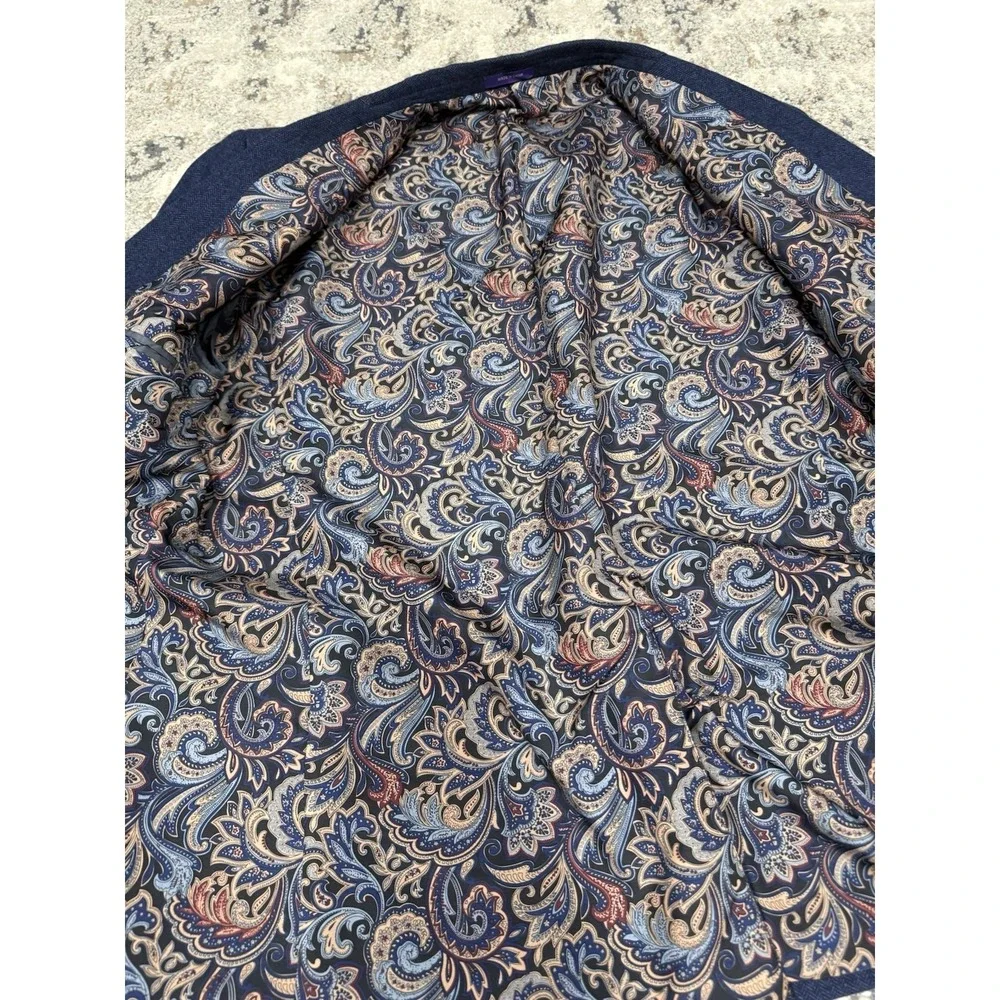 Alan Flusser Blazer Jacket Mens L Blue Wool Single Button Up Sport‎ Coat Preppy